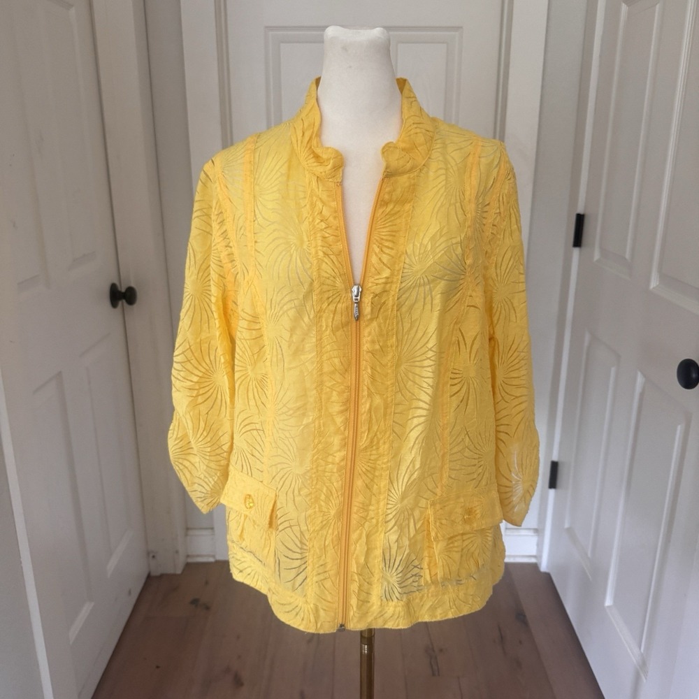 Multiples Women Blouse‎ Sz PL Sheer Burnout 3/4-Slv Floral Artsy Jacket Pretty